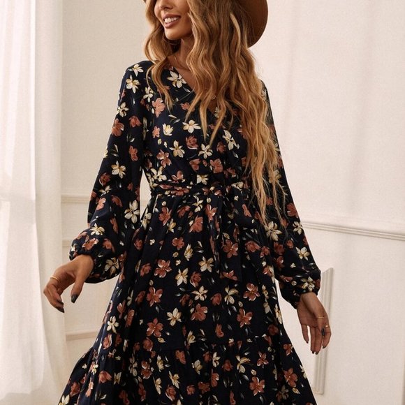 Boho Dainty Fall Floral Dress - Picture 6 of 11